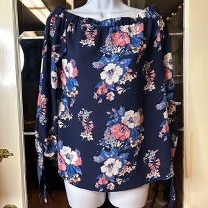 LARA Fashion Floral Long Sleeve Tied Sleeve Oversized Top S
